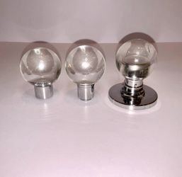 Vintage Lucite Interior Door Knobs Set of 3 Clear Ball Chrome Base