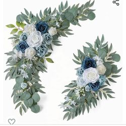Set Of 2 Dusty Blue Arch Decor Flowers 