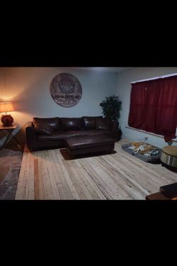 Leather Coach and Ottoman