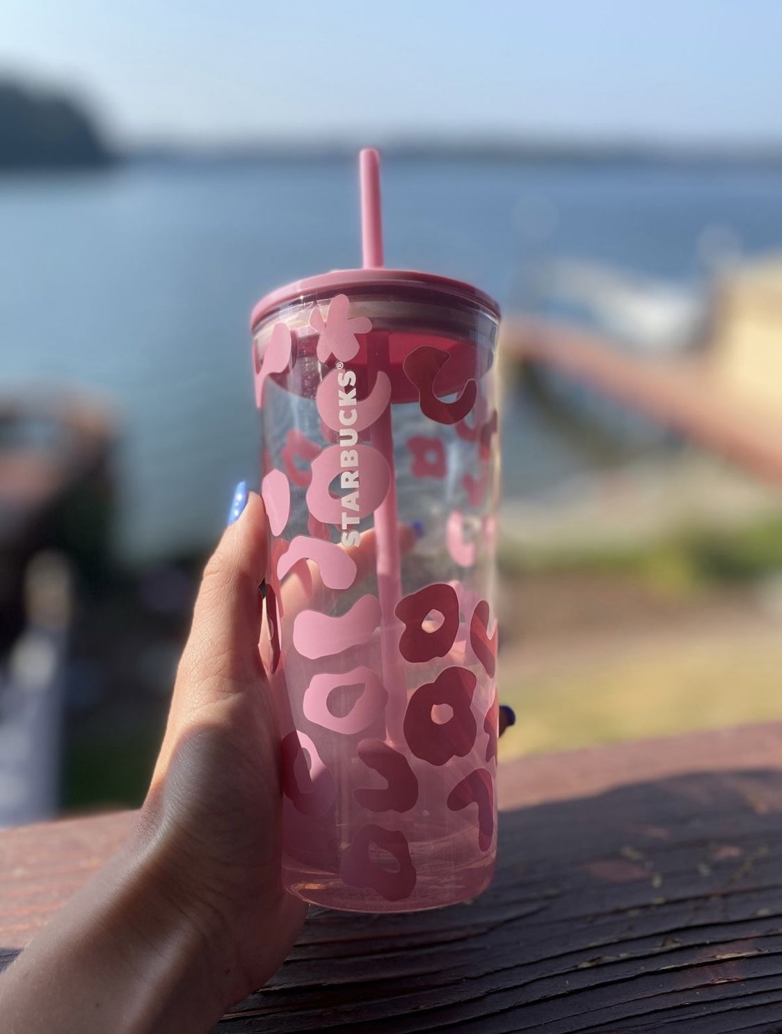 Pink Cheetah/Leopard Starbucks Glass Cup