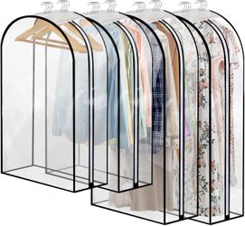 4 Pack Full Clear Garment Bags (40&50"), Clothes Covers with 10" Gusseted, Clear Bags for Hanging Clothes, Suit Bags, Coat Covers for Closet with Side