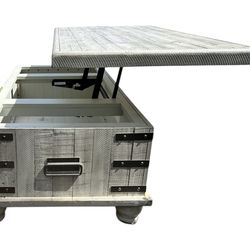 Solid Lift Top Coffee Table Storage Rustic Wood Heavy Build Farmhouse