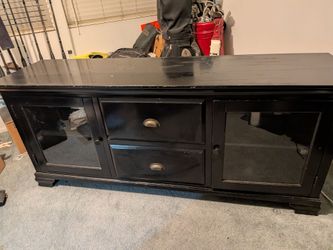Black TV Stand / Entertainment Center with Glass Doors