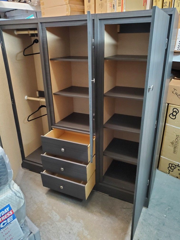New Large Grey Closet Storage Shelving Wardrobe Dresser Cabinet Available In Other Colors