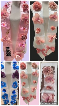 Beautiful Graduation Leis, with thick sash, artificial flowers decorated with sequins