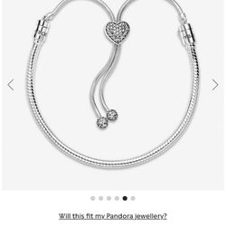 Pandora Moments Pave Heart Clasp Snake Slider Bracelet 