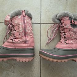 Girl's Pink And Grey Snow Boots Size 3