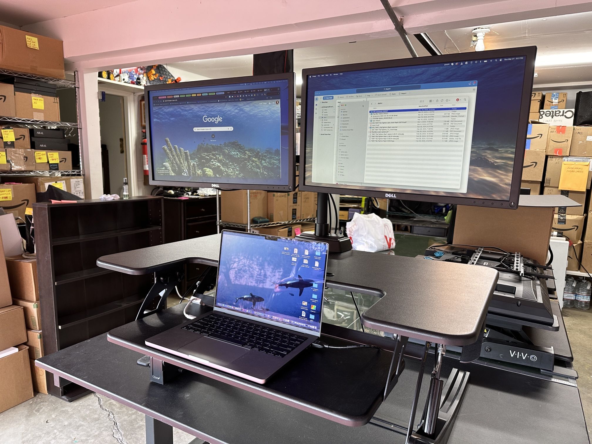 X2 23” Dell Monitors, Dual-monitor Stand, Standing Desk Converter 