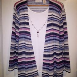 Alfred Dunner Cardigan With Removable Necklace Size XL 