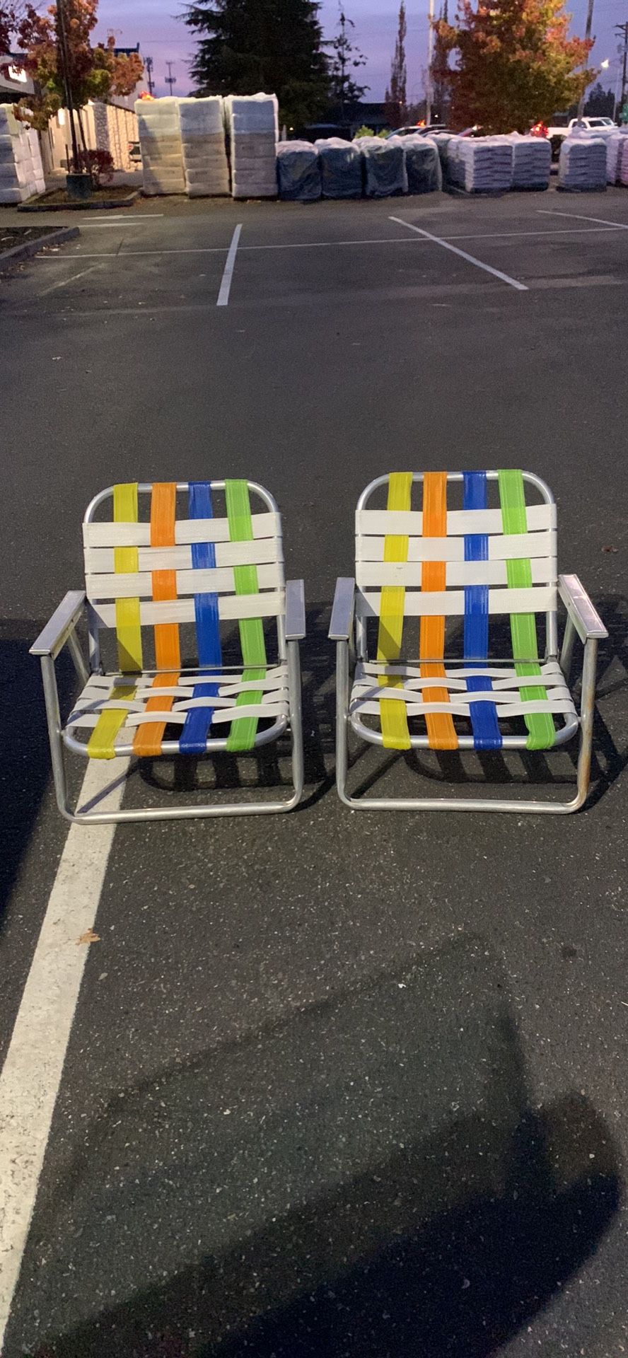 Vintage PAIR Aluminum Webbed Folding Lawn Chair multi color Beach Pool