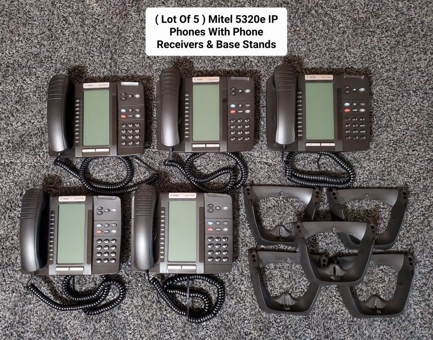 ( Lot of 5 ) Mitel 5320e IP Phones With / Stands & Handsets TESTED!