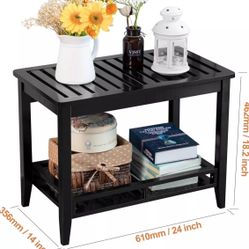 Zoopolyn Bamboo Shower Bench Stool with Storage Shelf Shower Bath Seat for Sh