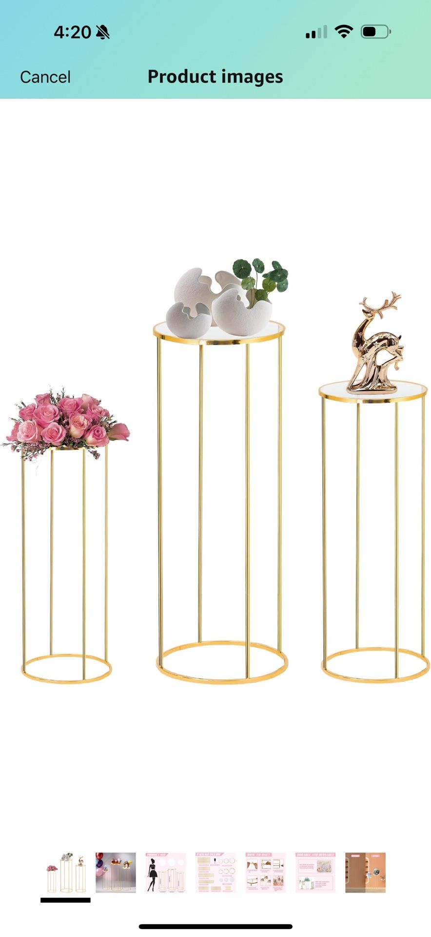 3PCS Cylinder Pedestal Stands for Parties, Gold Metal Plant Round Cylinder Stands for Party Flowers, Display Columns Pedestal Stand Cylinder Tables fo