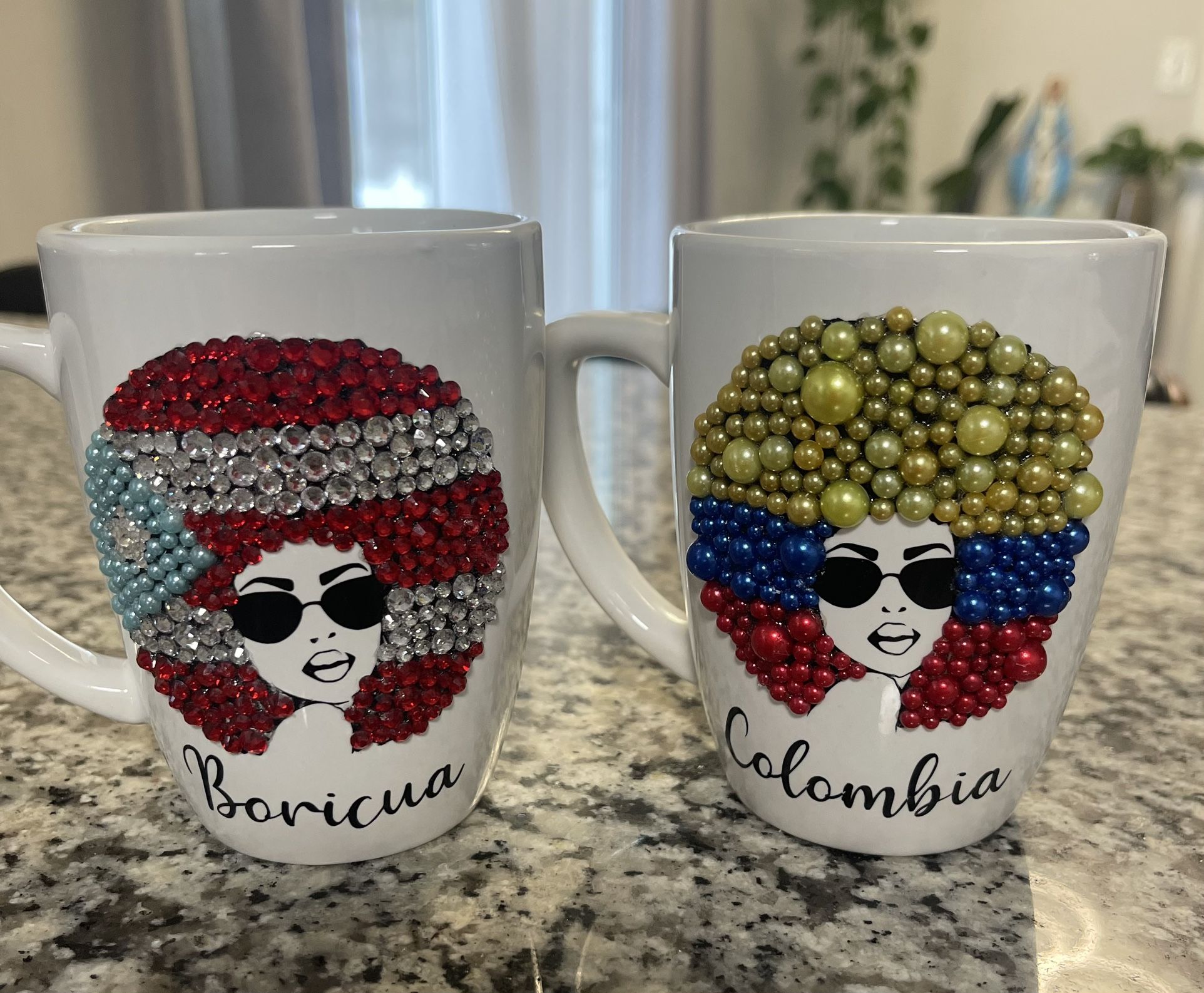 Coffe Cup, Taza De Café, Banderas De PR Y Colombia.