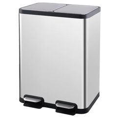 ELPHECO Dual Compartment Recycling Kitchen Step Trash Can 2×6.6 Gallon Stainless Steel Garbage Can for Kitchen with 2 Removable Buckets and Lids