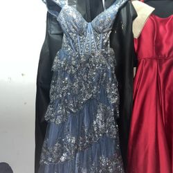 Glitter Sweetheart Off the Shoulder Mesh Corset Tiered Prom Gown