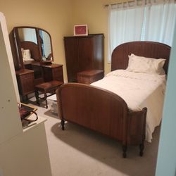 Five Piece Vintage 1920s Bedroom Set Solid Wood
