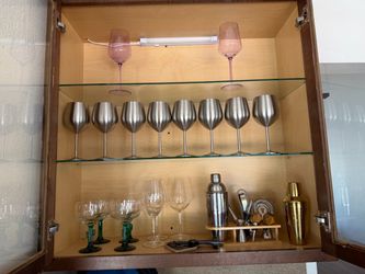 Wine glasses and bartending tools
