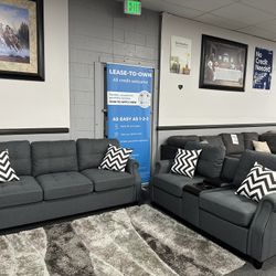 2PC Gray Sofa & Love Seat
