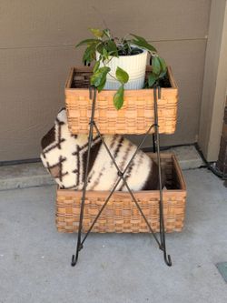 Vintage Tiered Baskets Book Plant or Decor Blanket Stand