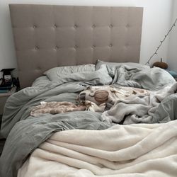 BUNDLE DEAL QUEEN BED FRAME, BOX SPRING, TWO NIGHTSTANDS