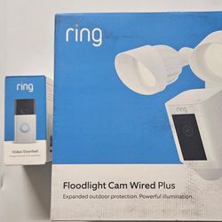 Ring - FloodLight Cam Wired Plus And
Ring Video Doorbell New In The Box