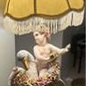 Title Italian Capodimonte Porcelain Lamp, Antique, Silk Fringe Shade, Victorian, Large, Porcelain Table Lamp