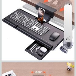 Klearlook Upgraded Ergonomic Keyboard Tray Under Desk, Adjustable Sliding Keyboard Platform Holder, Keyboard Stand with Wrist Rest & Storage Drawer fo