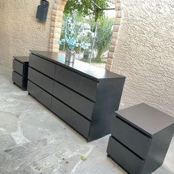 IKEA Black Dresser + Nightstands 