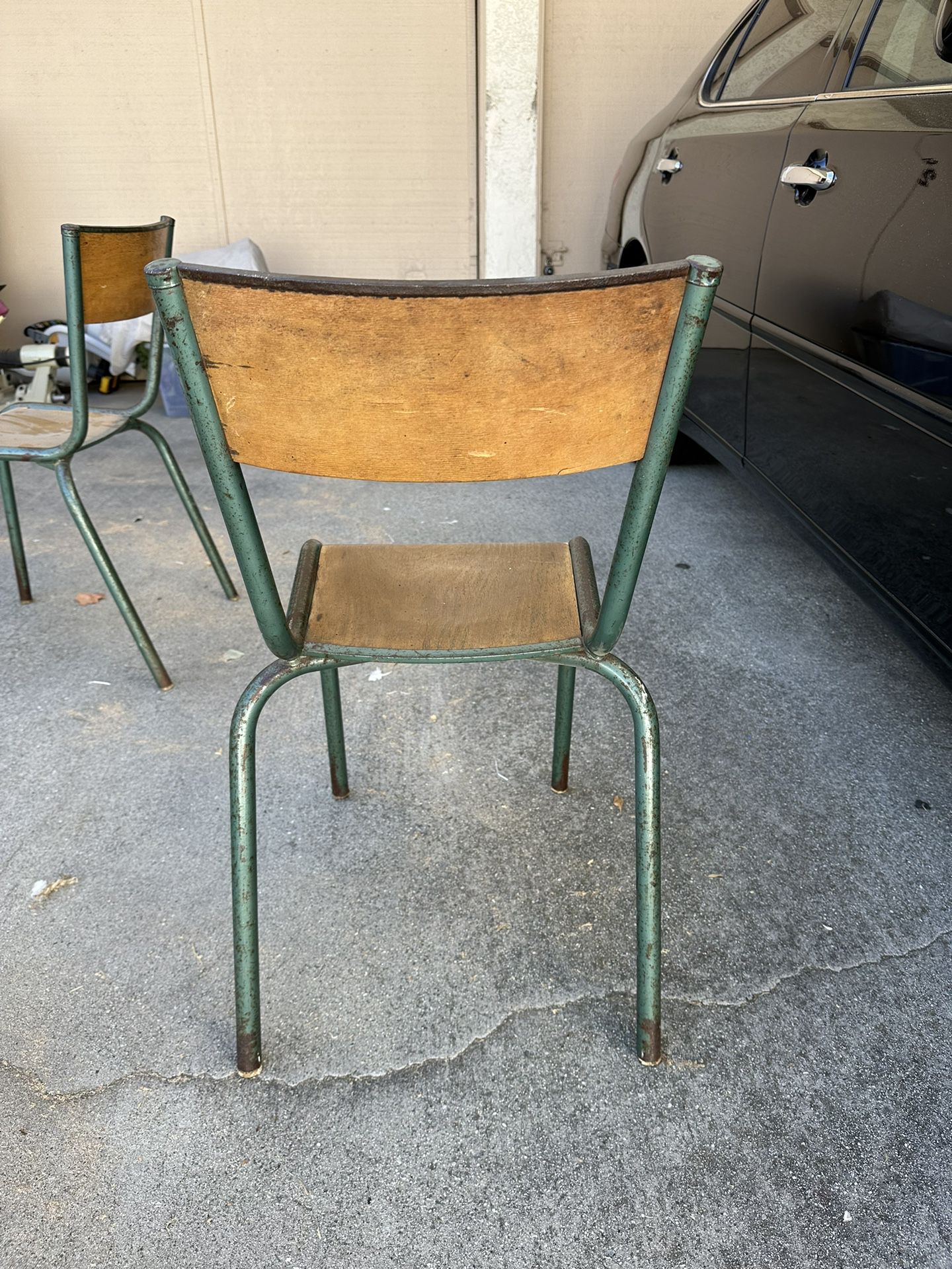4 - Vintage French Factory Chairs 