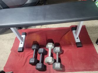 FLATBENCH  WITH SETS OF 15s and  20s HEXHEAD DUMBBELLS  TOTAL 70LBs 
11525 S HALSTED DUNKIN DONUTS/7111.S WESTERN WALGREENS 
100$  CASH ONLY AS IS