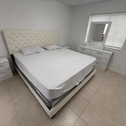 King  Size Bed Frame With Mattress And 2 Nightstand And Dresser And Mirror All New Furniture Free Delivery Free Installed 