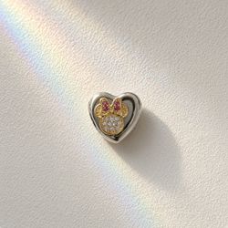 Pandora Disney Mickey & Minnie Heart Charm – Sterling Silver & Gold with CZ Stones