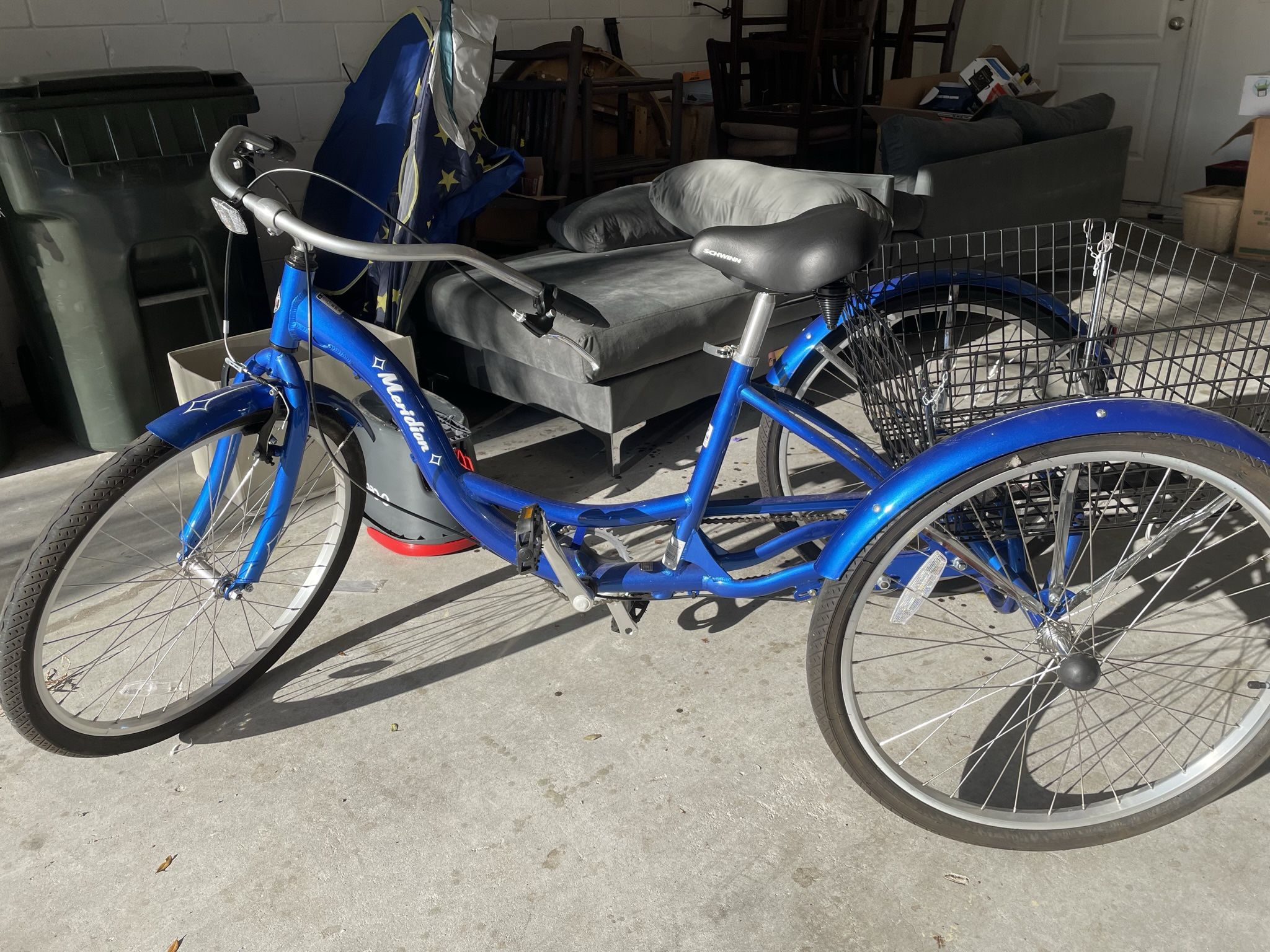 Blue Schwinn Meridian Adult Tricycle Bike With Pump