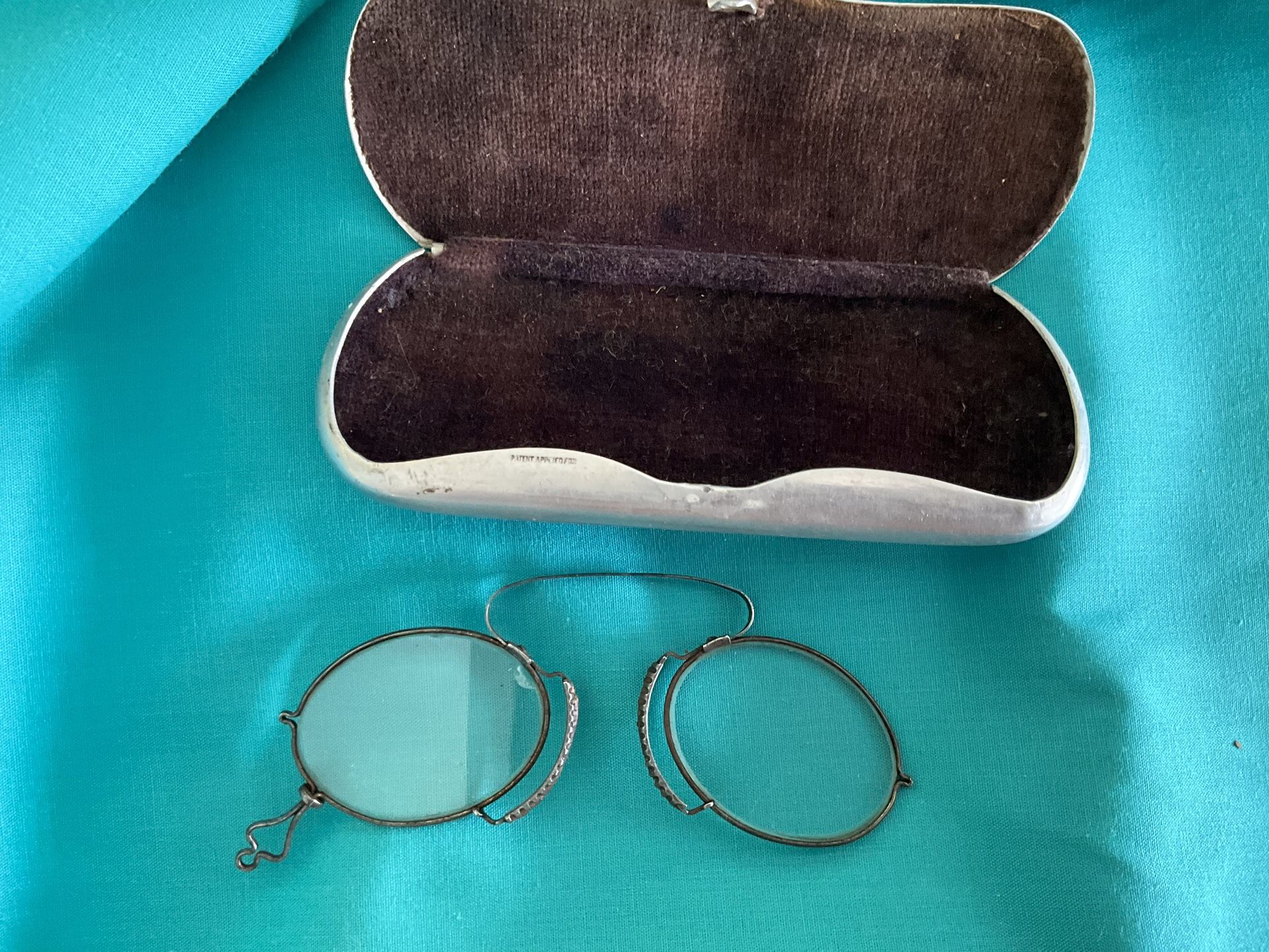 Antique, Spectacles, Reading, Rare, Clamshell, Case, Silver Tin Aluminum