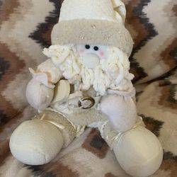 Cream & Ivory Snowman Plush Winter Decor with Broom – 16” Tall Stuffed Snowman