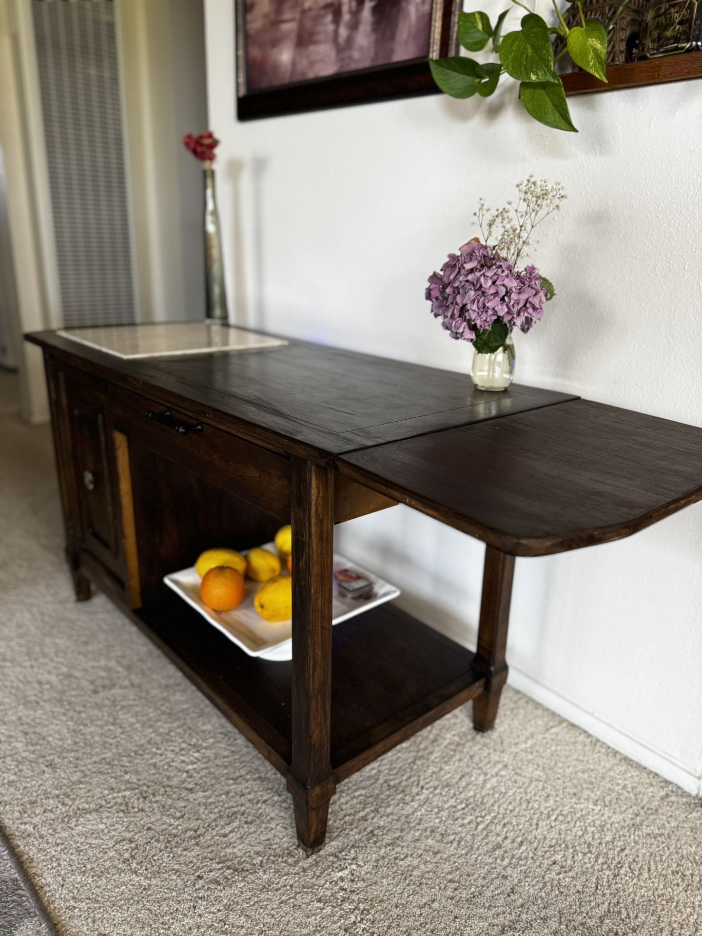 Antique Italian Farmhouse Table with Marble Cutting Board
