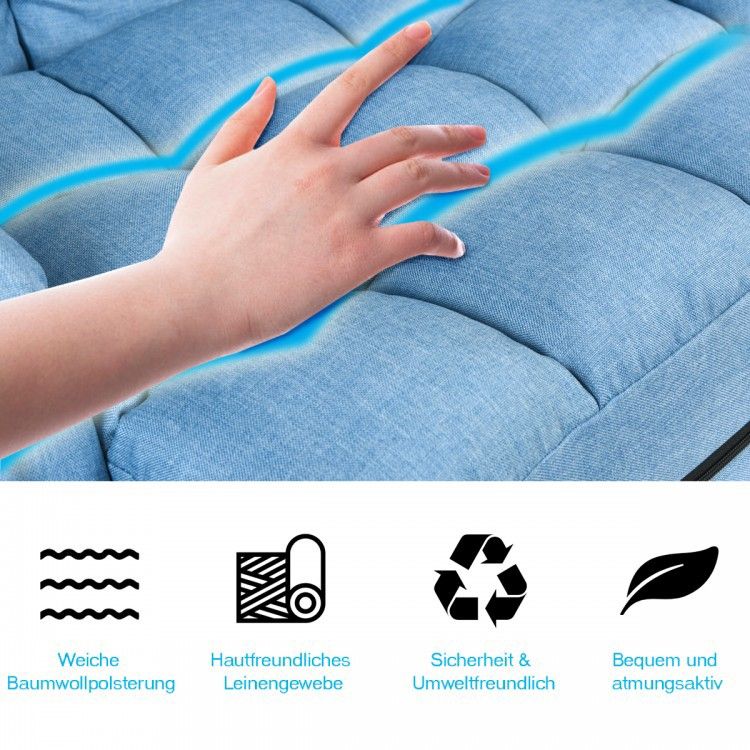 Folding Lazy Floor Chair Sofa With Armrests And Pillow-Blue