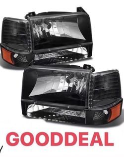#19 Fit 92-97 Ford Bronco F150 F250 F350 Headlights + Bumper Signal Corner Lamps Pair Head Light