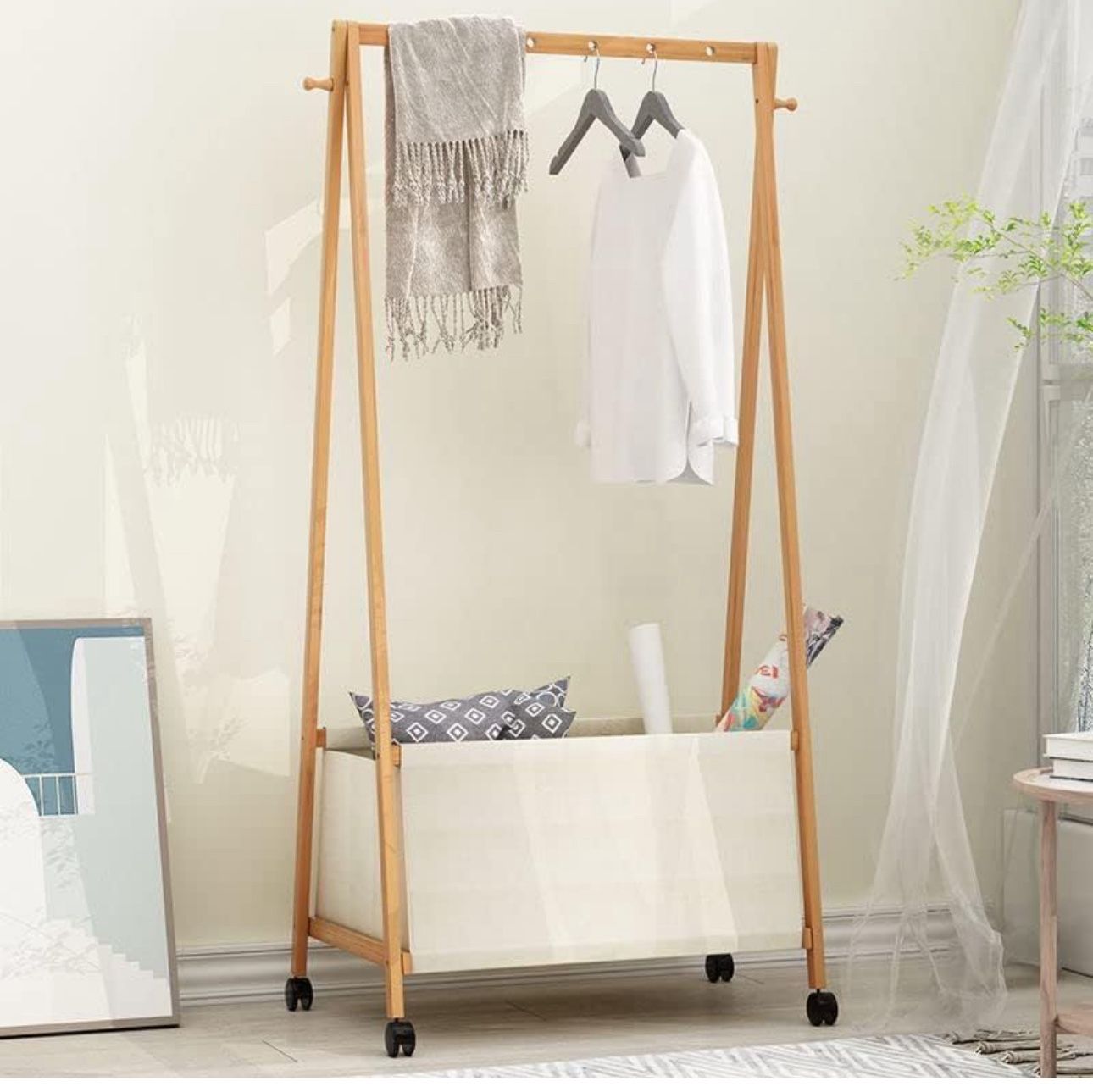 Bamboo Garment Rack Plant Stand Storage Laundry