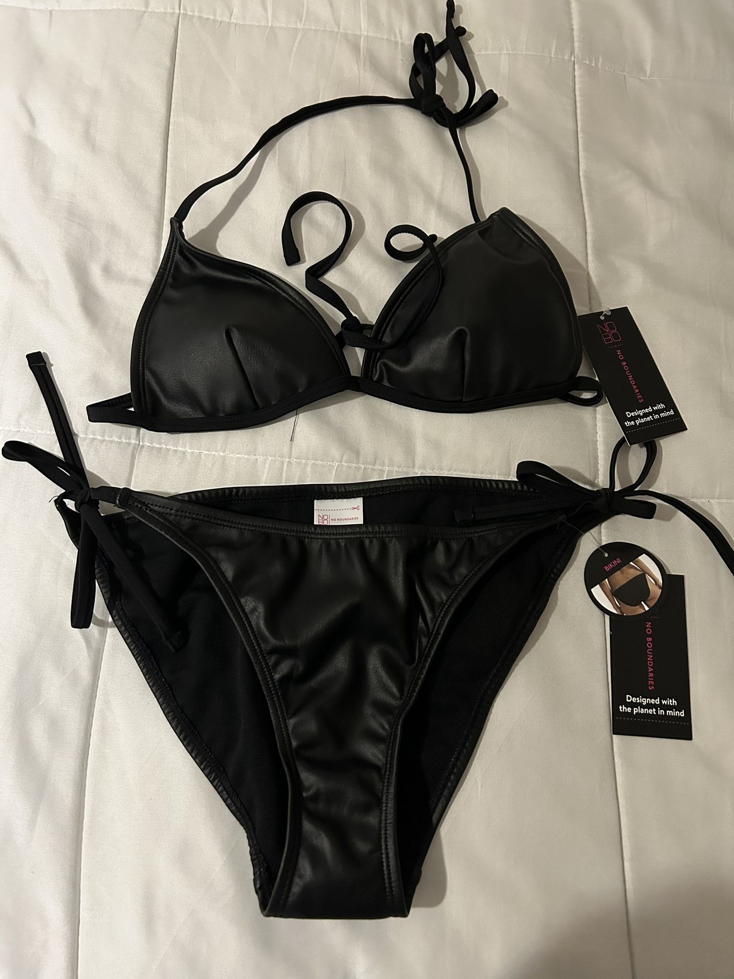 Black leather bikini