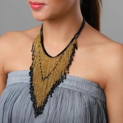 Gold Glass Seed Beaded Necklace (14-20.50 Inches) in Goldtone


