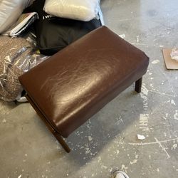Mid Century Modern Browns Leatherette Accent Stool With Walnut Legs