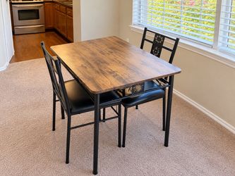 2-Person Dining Table Set with 2 Chairs – Wood & Black Metal
