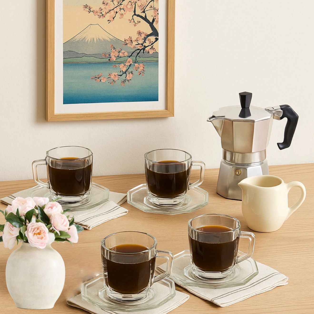 Crown Corning Italy 1980s Dimensions Tempered Glass Octagonal Demitasse Set Of 4 NEW