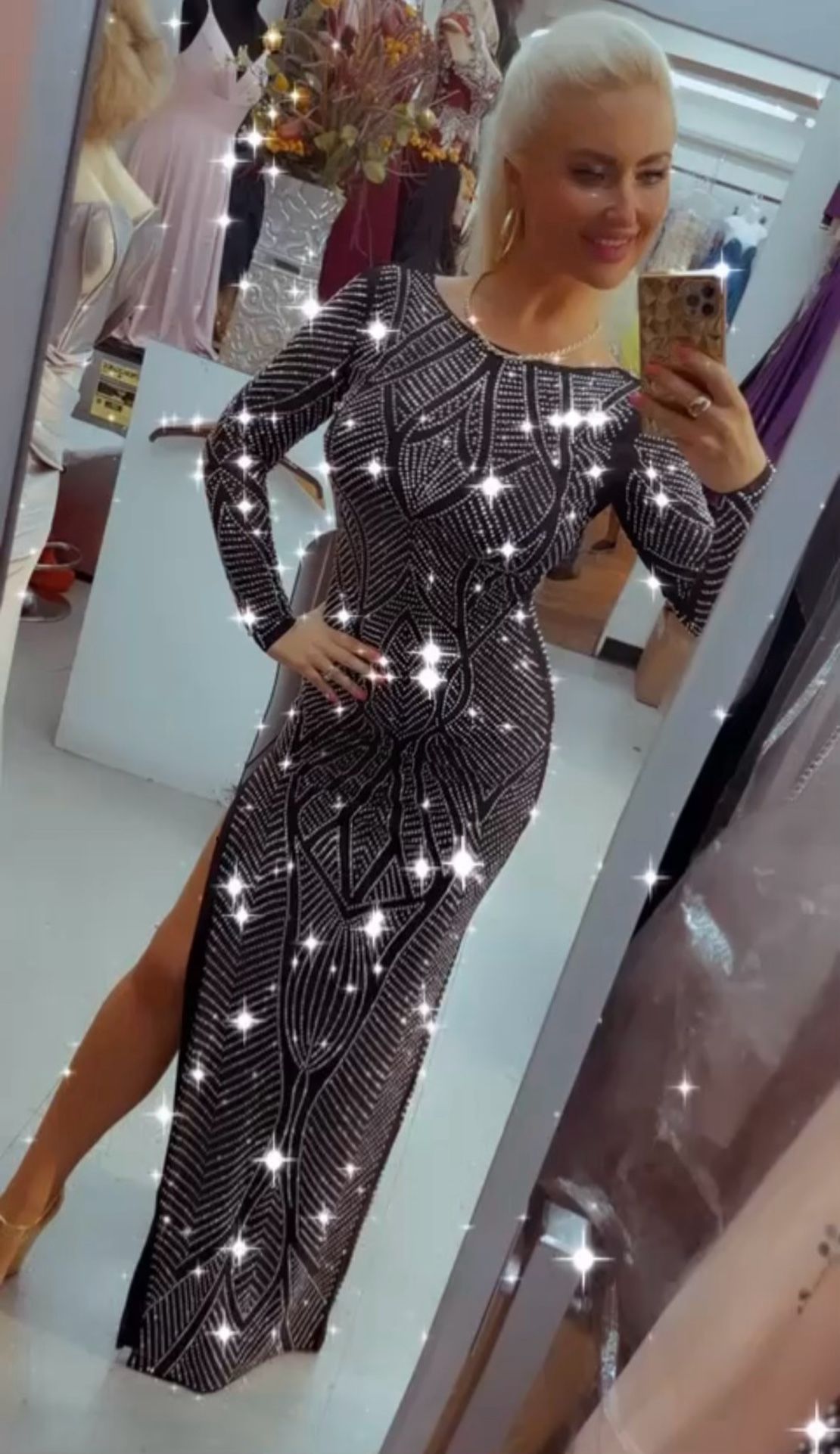 Long Black Crystal Dress