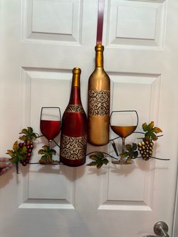 Metal Wine Bottle and Glasses Wall Art