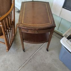 Vintage Leather Top 2 Tier Side Table 