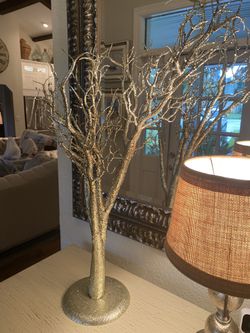 Silver Glittered Manzanita Tree On Stand 32”