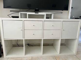 KALLAX Shelving unit, with 2 doors/4 drawers/ white , 57 5/8x30 1/8